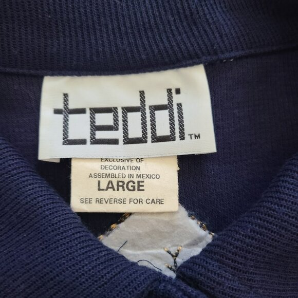 Vtg 80s Teddi Folk Art Appliqué Graphic Cardigan Women’s L Holiday Reindeer - Picture 8 of 11